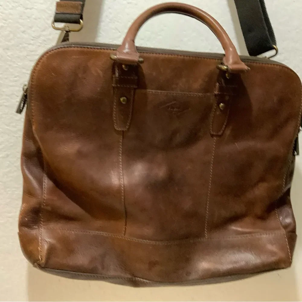 Fossil Briefcase Mens Brown Leather Bag Laptop Messenger